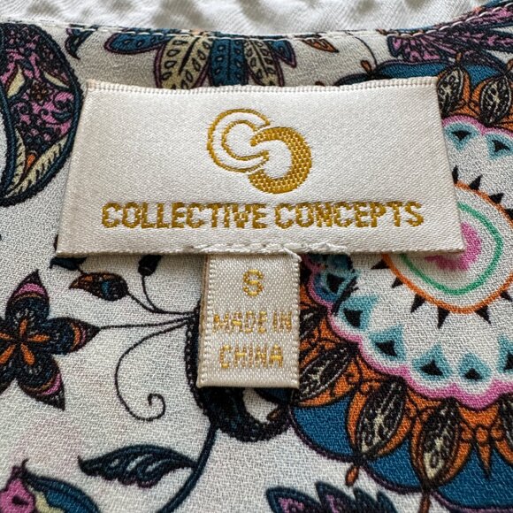 Paisley Print Split V-Neck, 3/4 Sleeve Blouse, Multicolor, Size Small - Picture 3 of 8